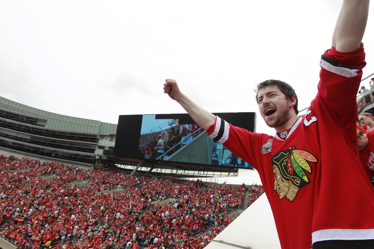 Fan celebrates